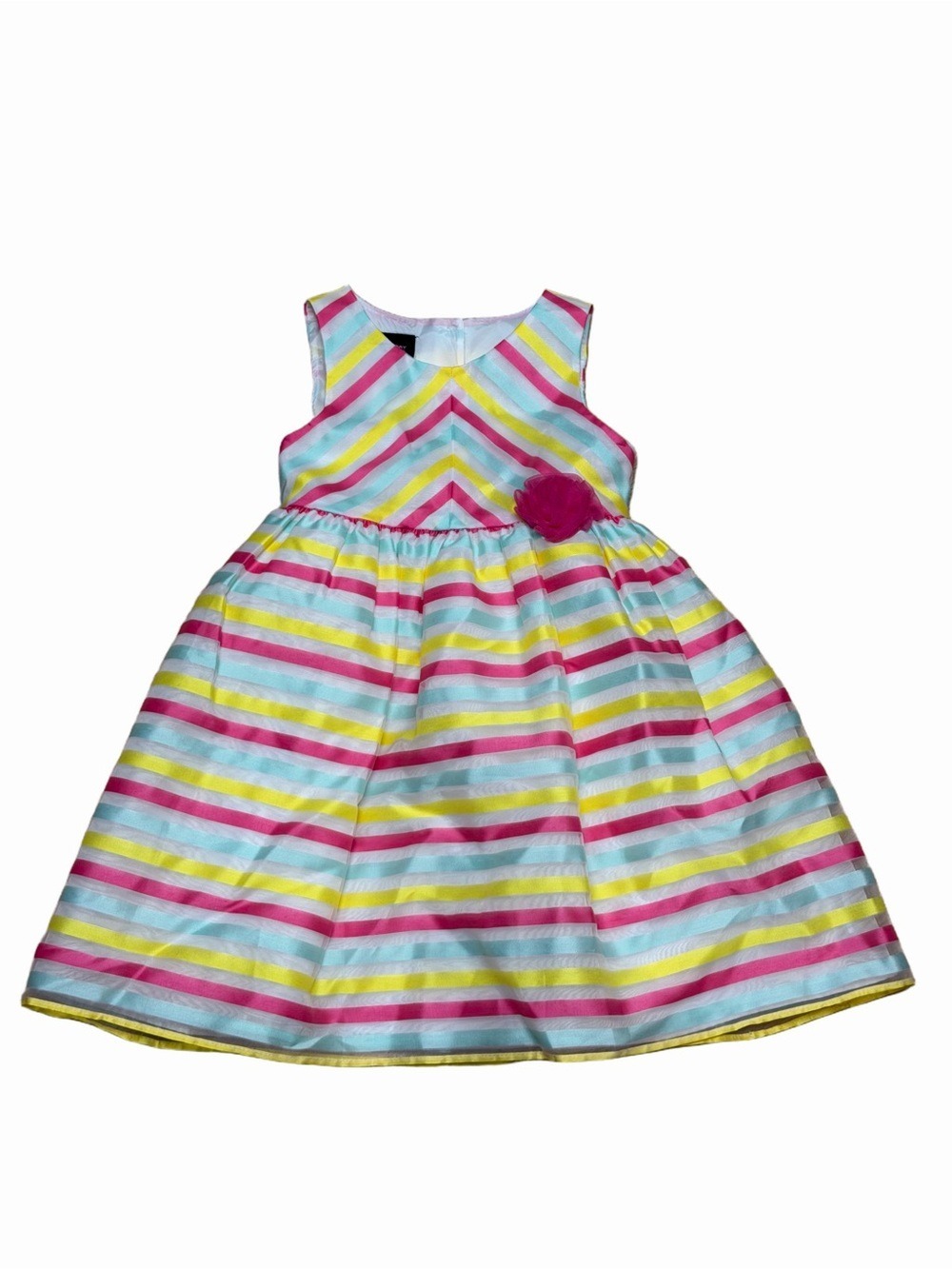 Holiday Editions Girls 3T Striped Party Dress Pink Yellow Aqua Flower